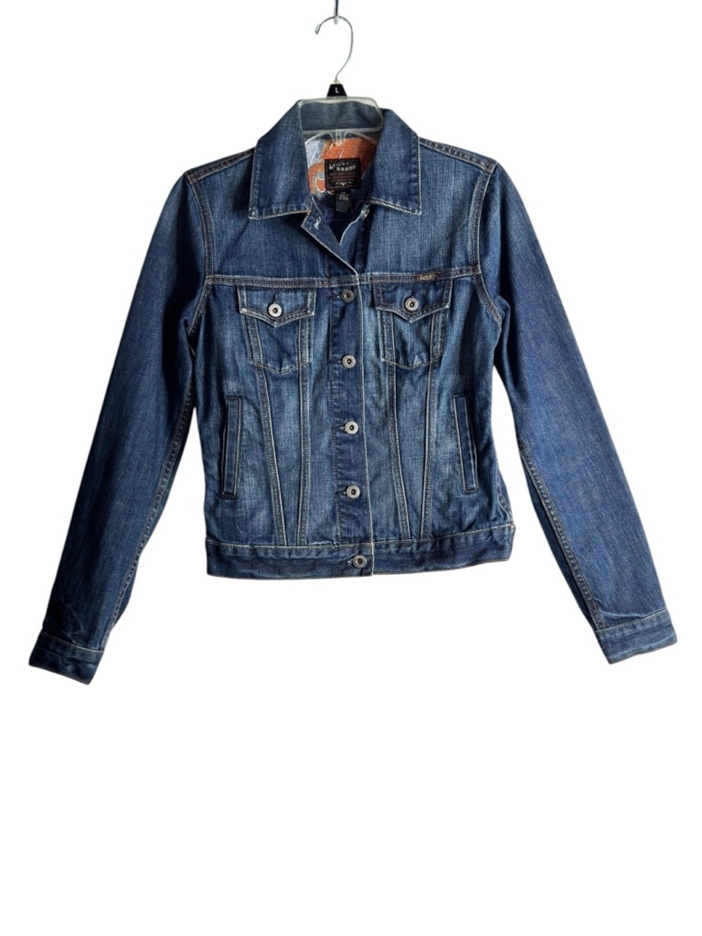 Lucky Brand Denim Trucker Jacket XS Vintage Wash Jean Jacket Classic Fitted - Picture 3 of 13